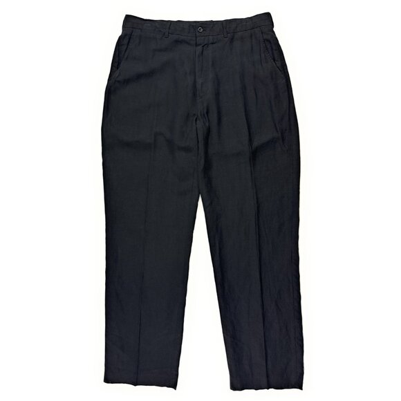Vintage Polo Ralph Lauren Pants Size 35x32 Linen Silk Trouser Flat Front Black - Picture 1 of 9